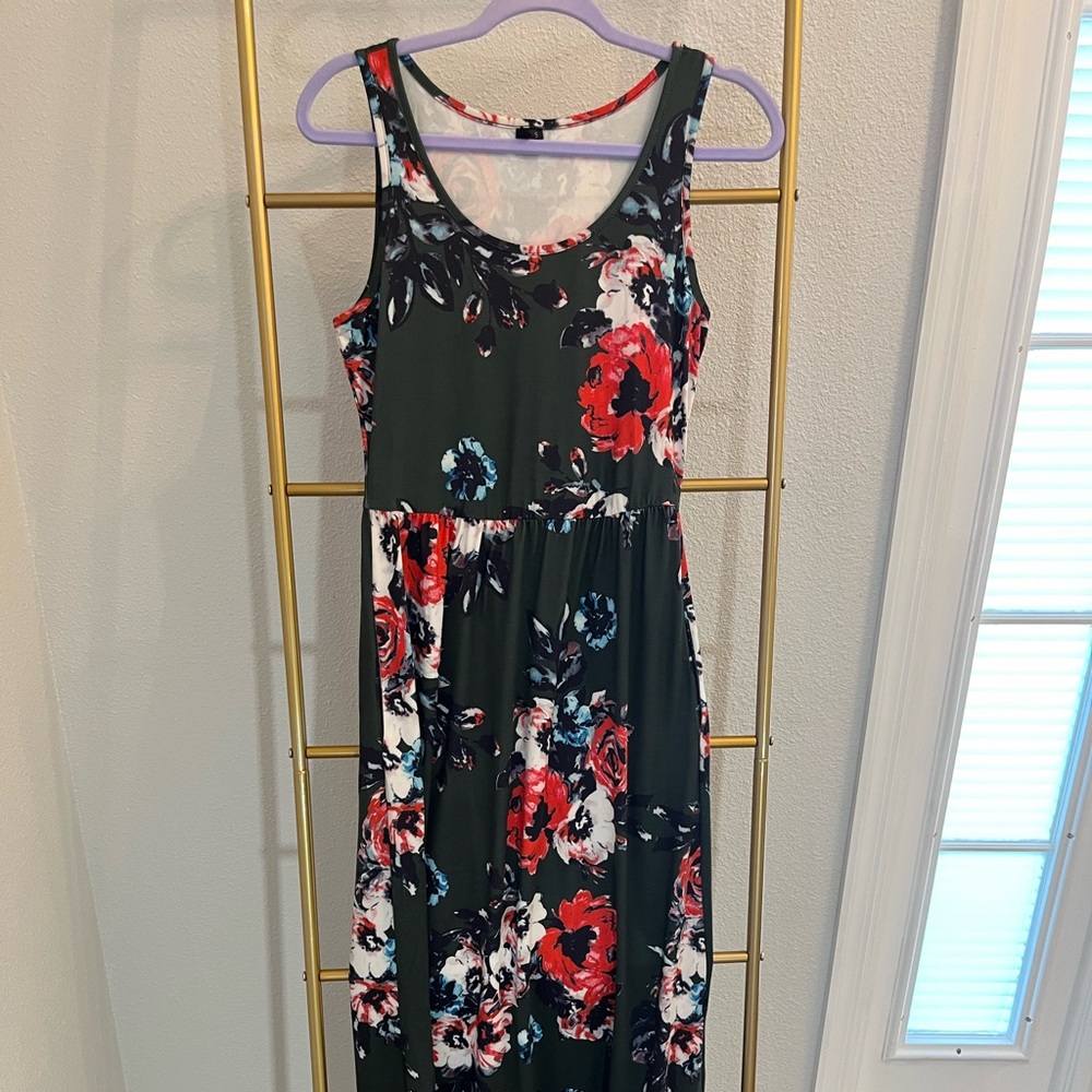 Zattcas Green Floral Tank Maxi Dress Summer Small Super Comfortable